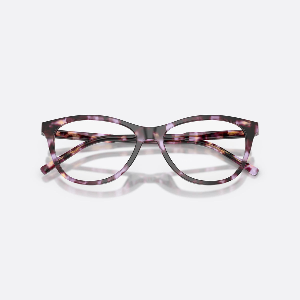 Dolce & Gabbana DG3443 3477 eyeglasses, violet cat eye frame for women, plain bridge, brand lettering on temples, slim temples, folded