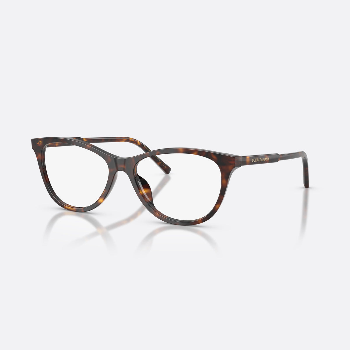 Dolce & Gabbana DG3443 502 eyeglasses, havana cat eye frame for women, plain combined bridge, brand lettering on temples