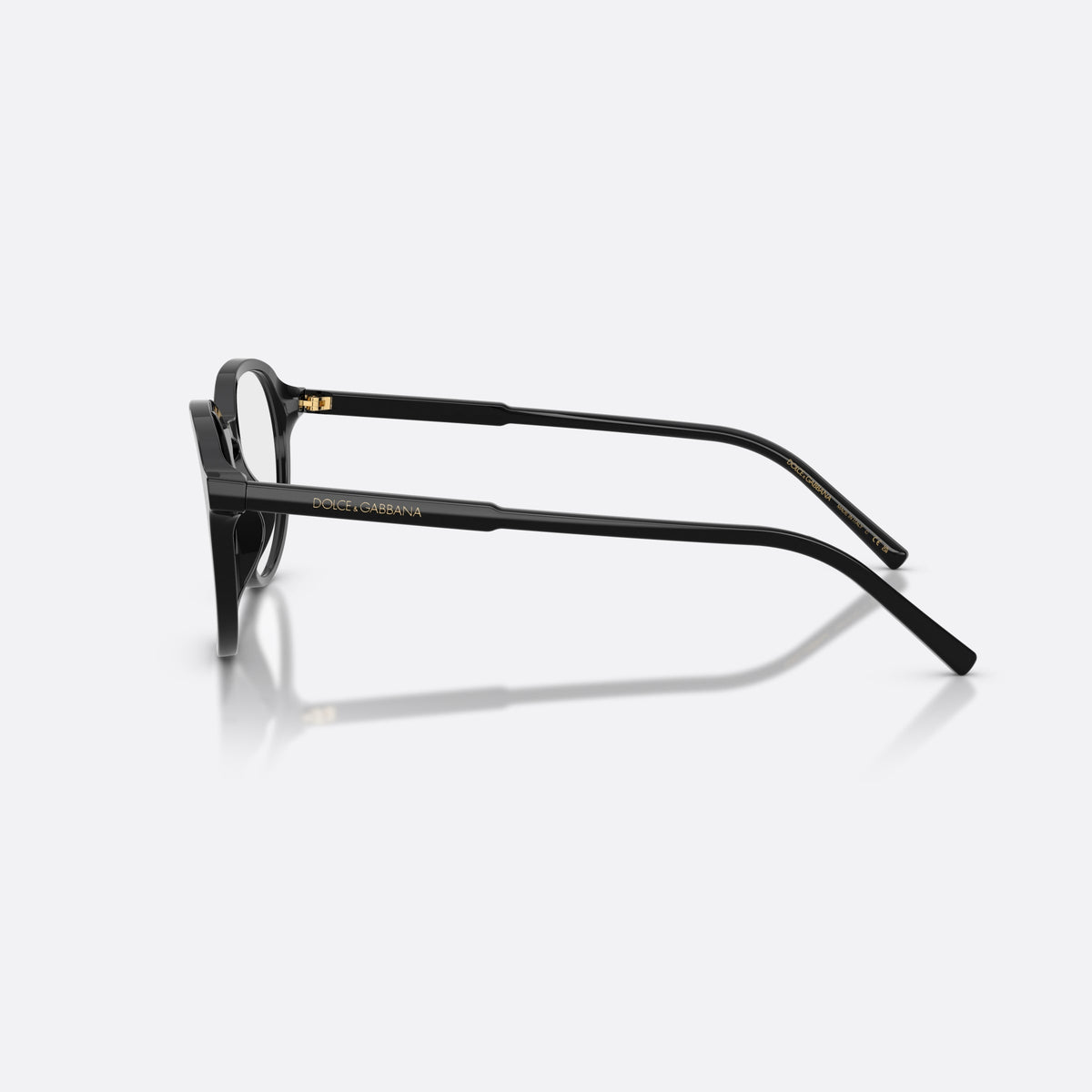 Dolce & Gabbana DG3444 501 eyeglasses, black phantos frame for men, brand lettering on temples, slim tapered temples, side view