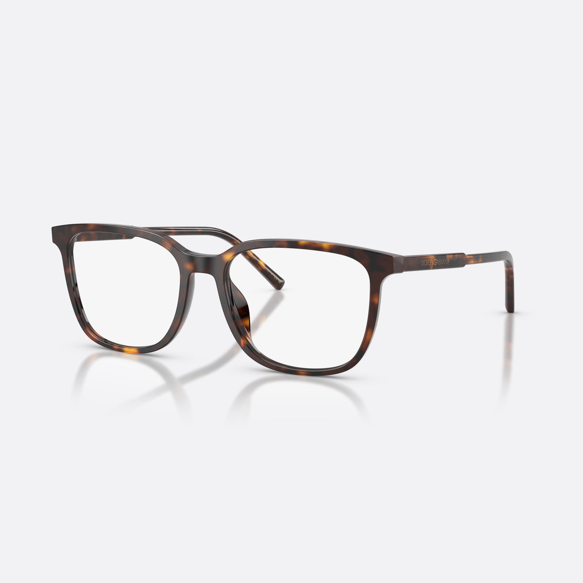 Dolce & Gabbana DG3445 502 eyeglasses, havana square frame for men, plain bridge, brand lettering on temples, full-rim frame