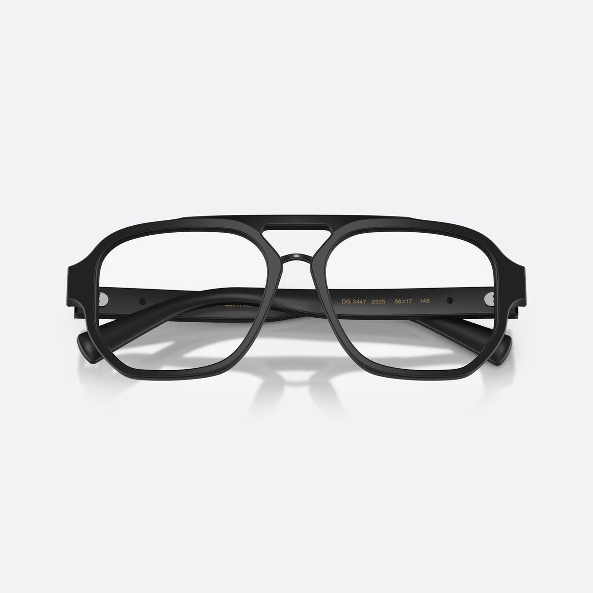 Rame ochelari de vedere Dolce & Gabbana DG3447 2525, pilot negru, pentru bărbați, punte dublă cu bară superioară, literele brandului pe brațe, cu brațele pliate