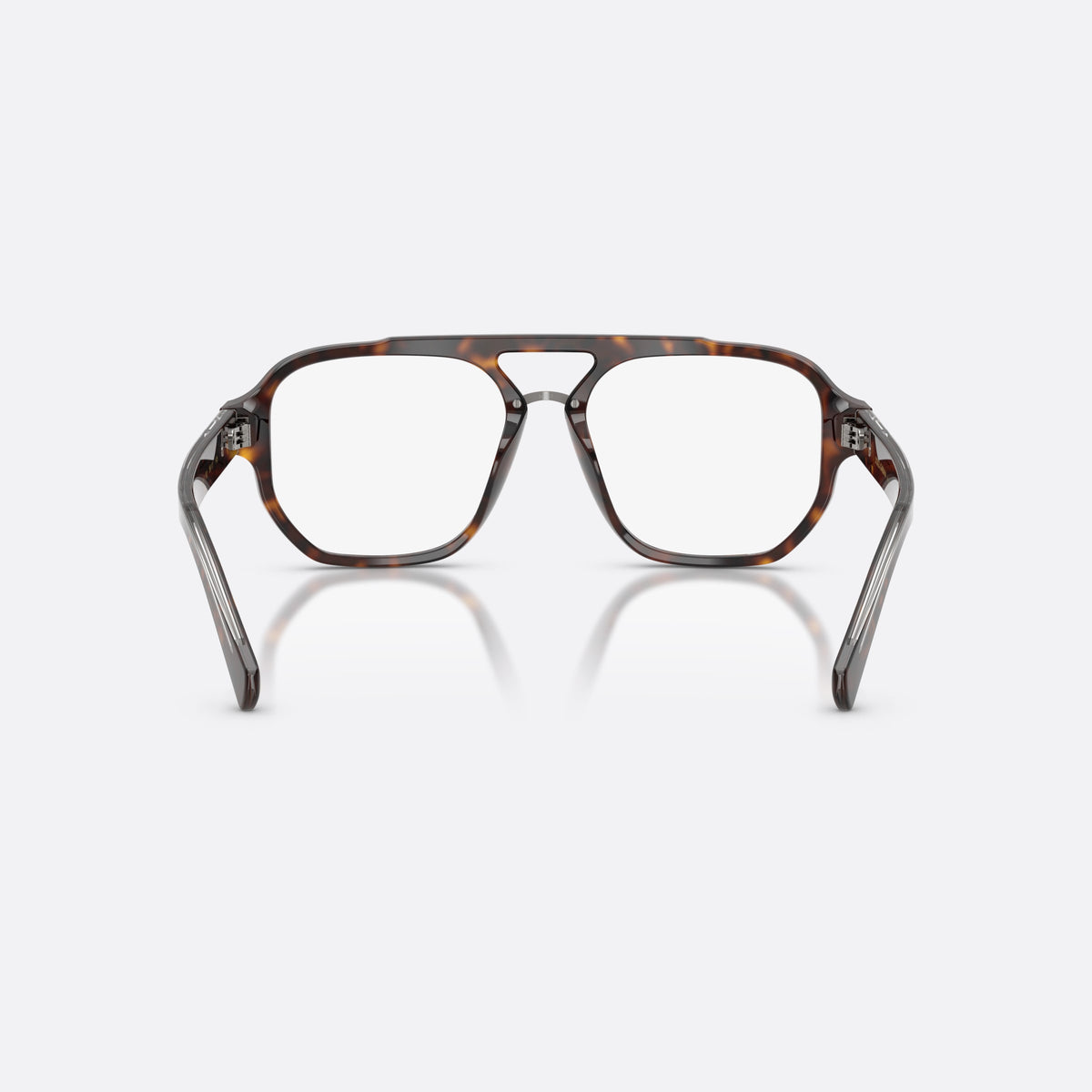 Dolce & Gabbana DG3447 502 eyeglasses, havana pilot frame for men, brand lettering on temples, wide temples with textured panel, back view