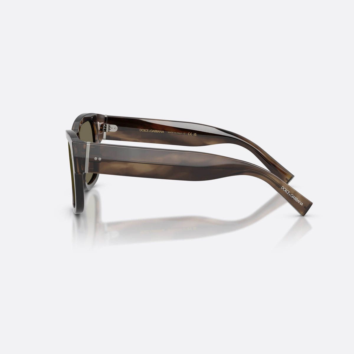 Dolce & Gabbana DG4338 3200/3 sunglasses, green square frame for men, plain bridge, brand lettering on temples, full-rim frame, side view