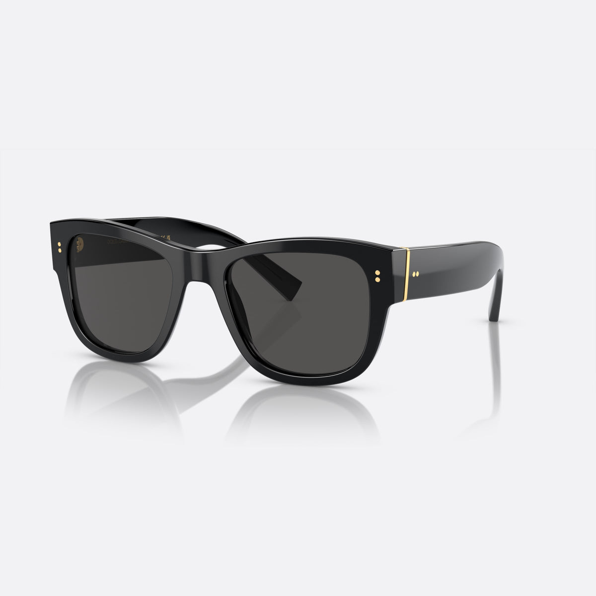 Dolce & Gabbana DG4338 501/87 sunglasses, black square frame for men, plain bridge, brand lettering on temples, full-rim frame