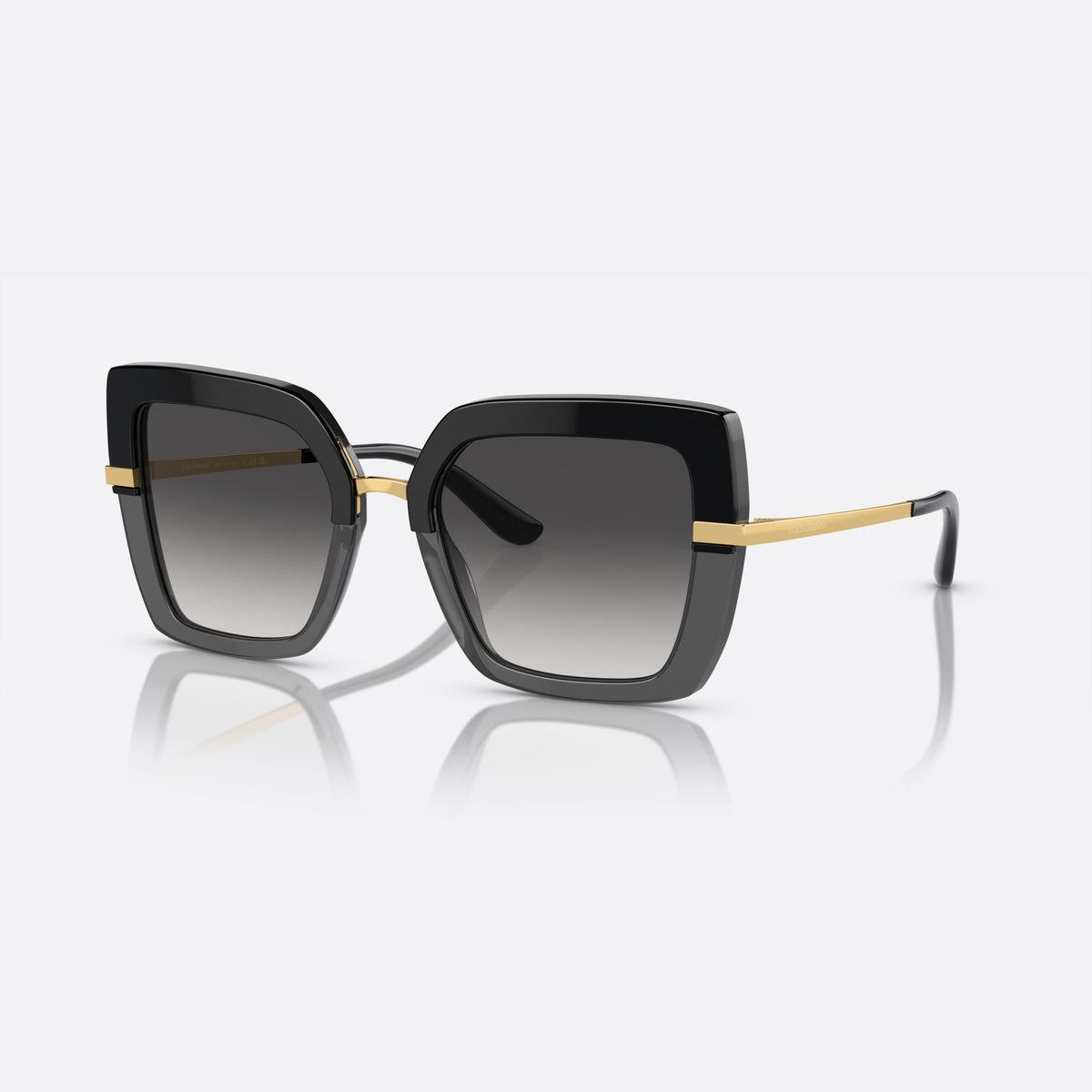 Dolce & Gabbana DG4373 3246/8G sunglasses, black square frame for women, metal bridge with gold-tone finish, gradient tinted lenses