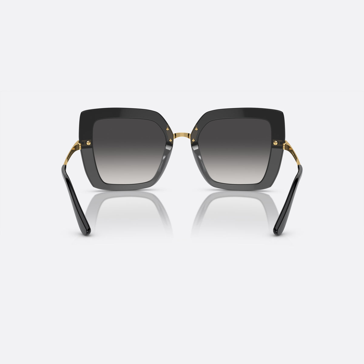 Dolce & Gabbana DG4373 3246/8G sunglasses, black square frame for women, metal bridge with gold-tone finish, gradient tinted lenses, back view