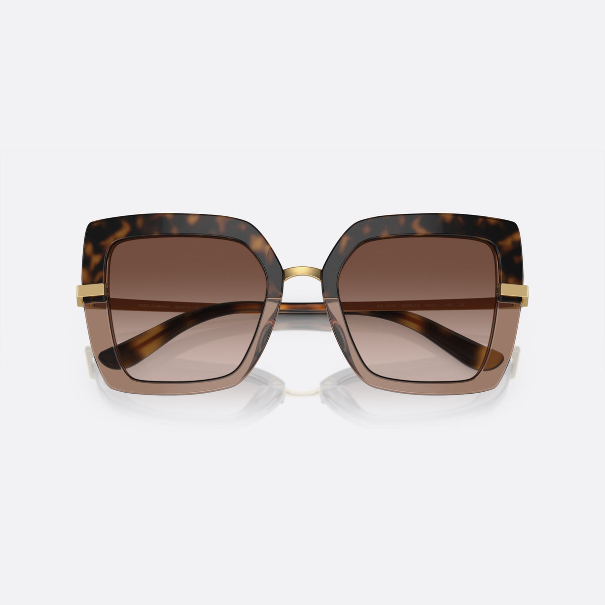 Ochelari de soare Dolce & Gabbana DG4373 3256/13, patrati țestoasă, pentru femei, punte metalică cu finisaj auriu, feronerie metalică aurie, cu brațele pliate