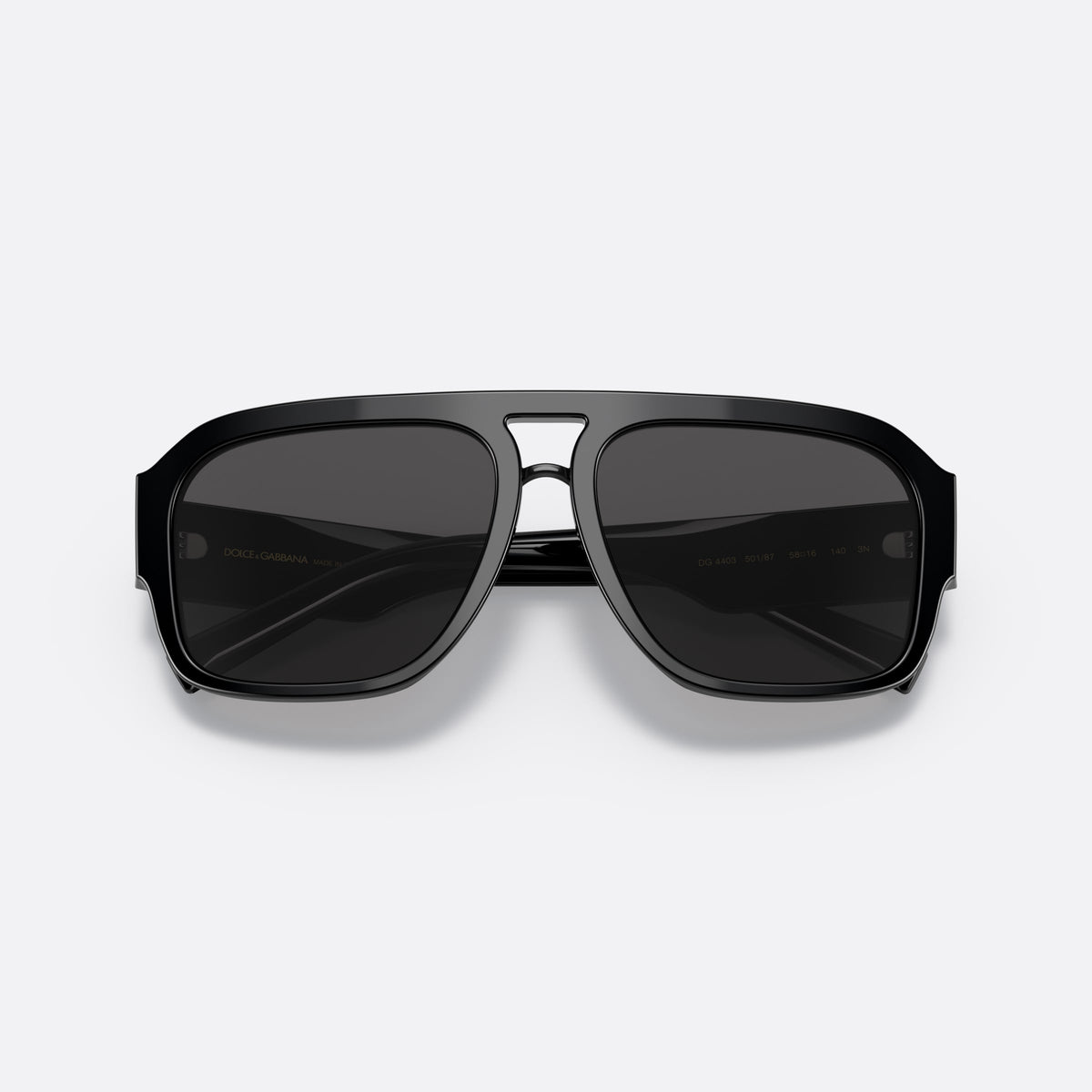 Ochelari de soare Dolce & Gabbana DG4403 501/87, pilot negru, pentru bărbați, punte keyhole, placă cu logoul brandului pe braț, cu brațele pliate
