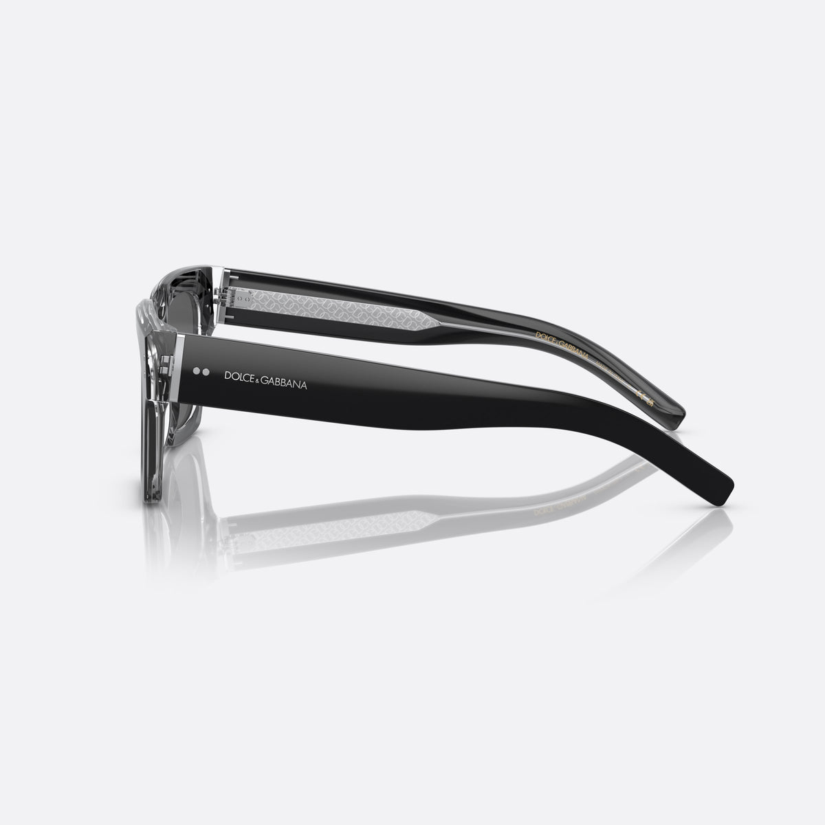 Ochelari de soare Dolce & Gabbana DG4413 675/R5, patrati negru, pentru bărbați, punte simplă, literele brandului pe brațe, nituri pe brațe, vedere laterală