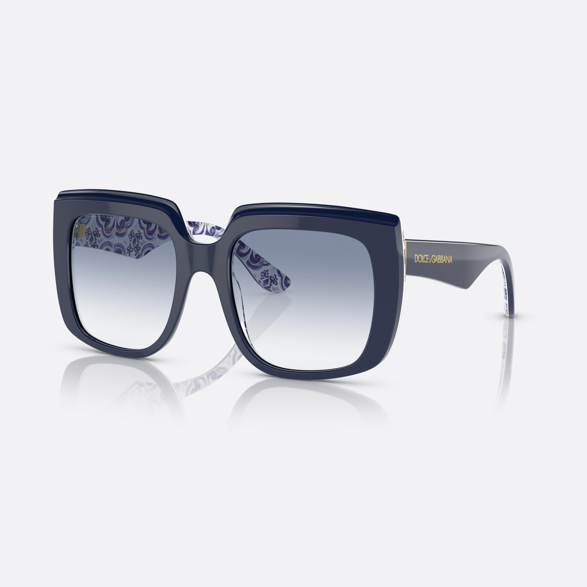 Ochelari de soare Dolce & Gabbana DG4414 341419, patrati albastru, pentru femei, punte simplă, logo al brandului pe braț, brațe late