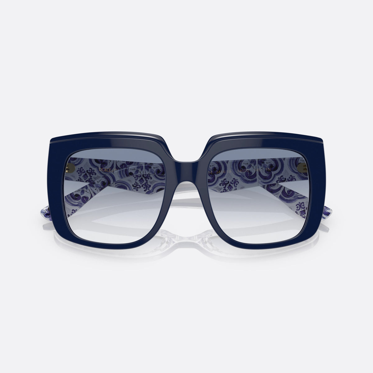 Dolce & Gabbana DG4414 341419 sunglasses, blue square frame for women, plain bridge, brand logo on temple, wide temples, folded