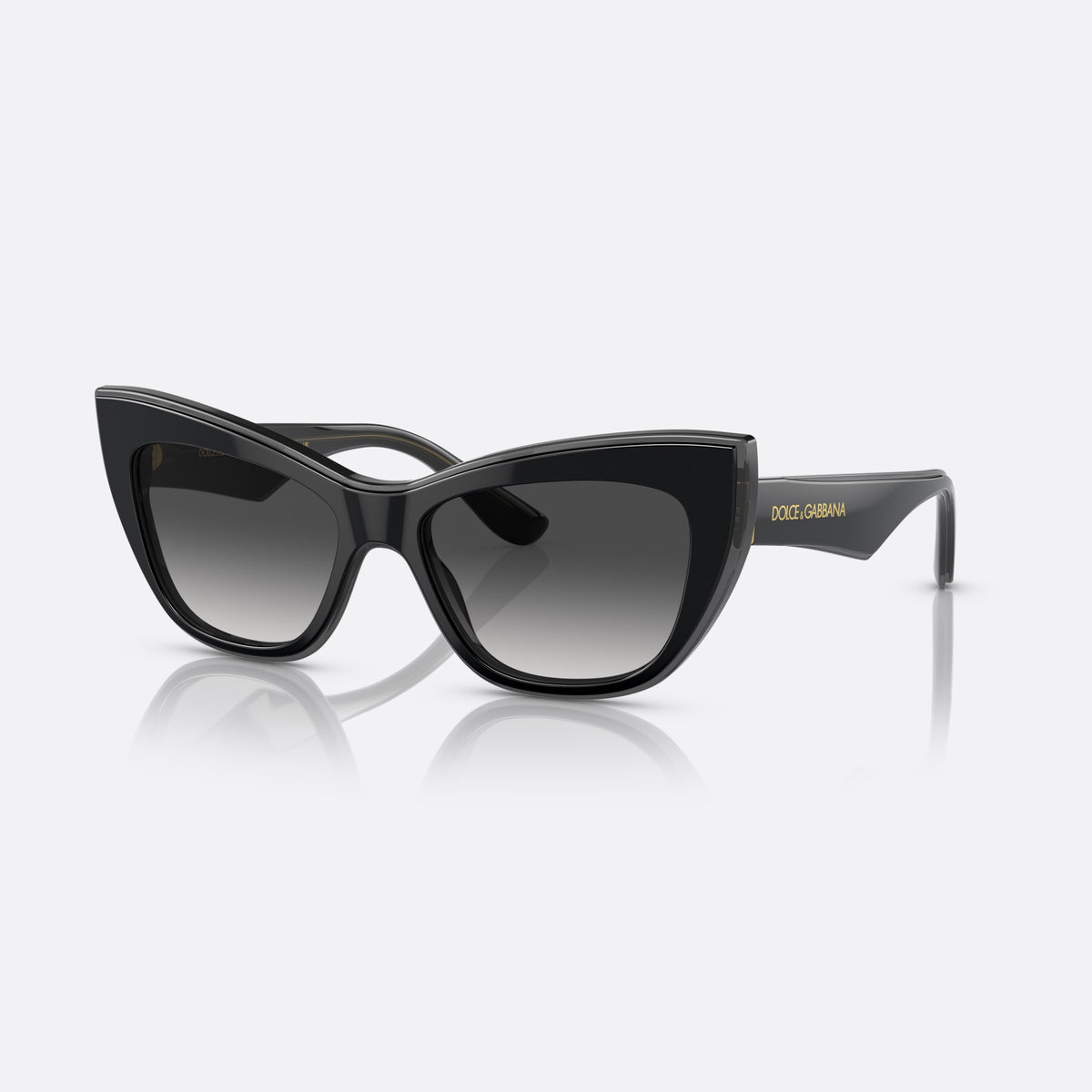 Ochelari de soare Dolce & Gabbana DG4417 3246/8G A, cat eye negru, pentru femei, punte simplă, literele brandului pe brațe, brațe conice
