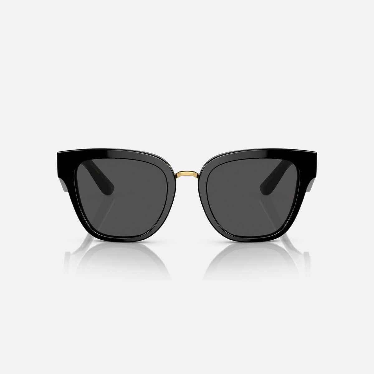 Ochelari de soare Dolce & Gabbana DG4437 501/87, fluture negru, pentru femei, placă cu logoul brandului pe braț, brațe late cu placă, vedere din față