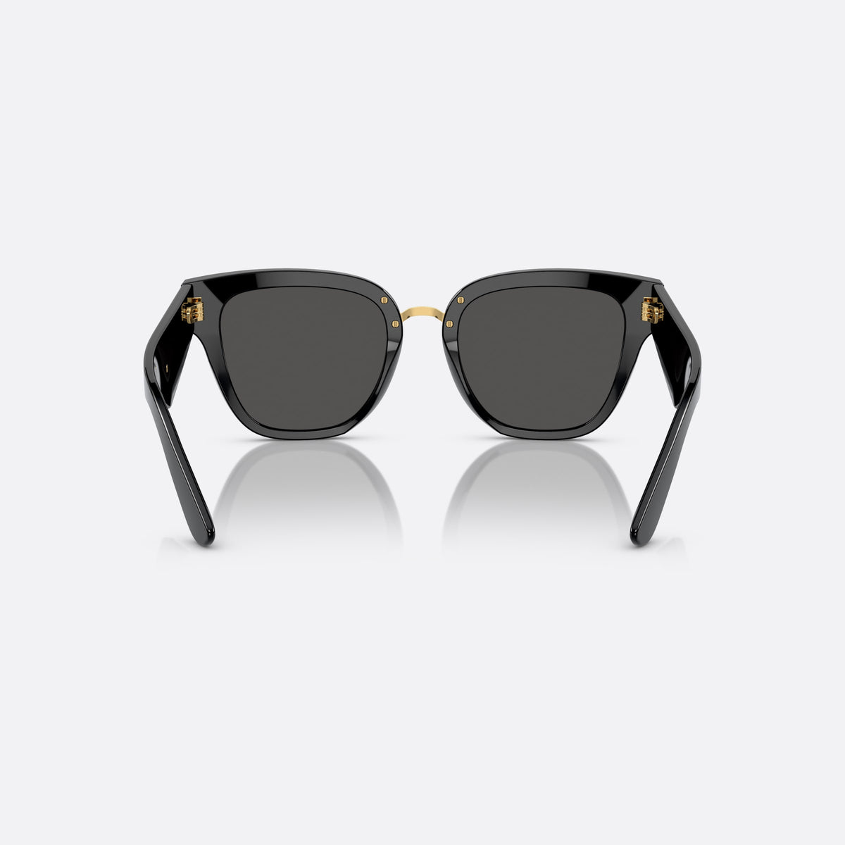 Ochelari de soare Dolce & Gabbana DG4437 501/87, fluture negru, pentru femei, placă cu logoul brandului pe braț, brațe late cu placă, vedere din spate