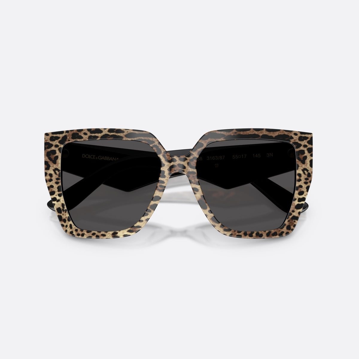 Dolce & Gabbana DG4438 316387 sunglasses, brown square frame for women, plain double bridge, gold-tone brand logo on temple, folded