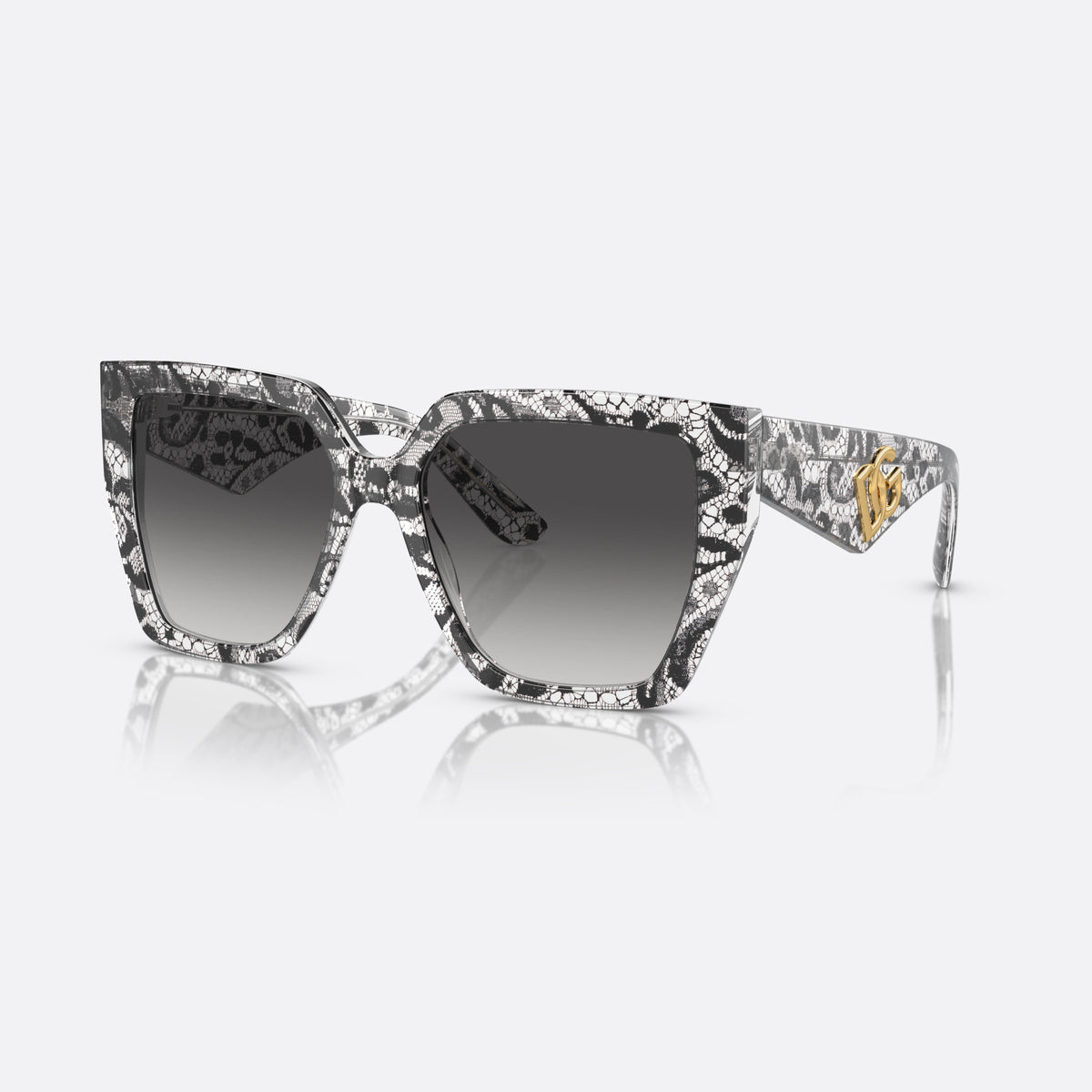 Dolce & Gabbana DG4438 32878G sunglasses, black square frame for women, plain bridge, integrated into frame, brand logo on temple