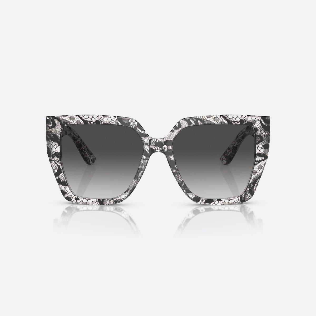 Dolce & Gabbana DG4438 32878G sunglasses, black square frame for women, plain bridge, integrated into frame, brand logo on temple, front view