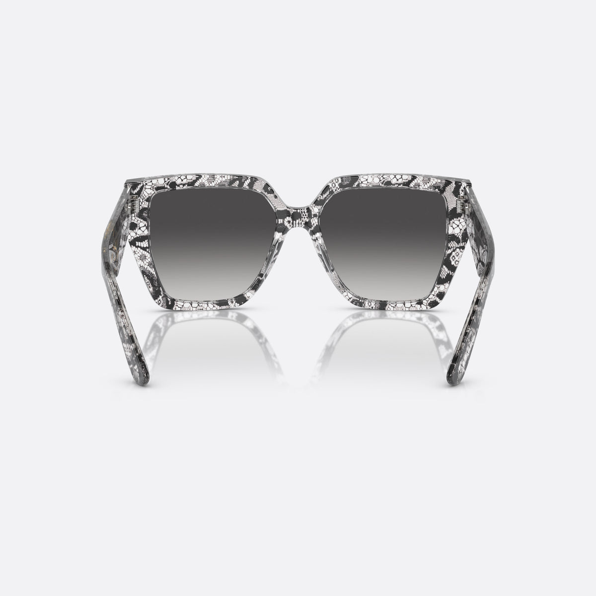 Dolce & Gabbana DG4438 32878G sunglasses, black square frame for women, plain bridge, integrated into frame, brand logo on temple, back view
