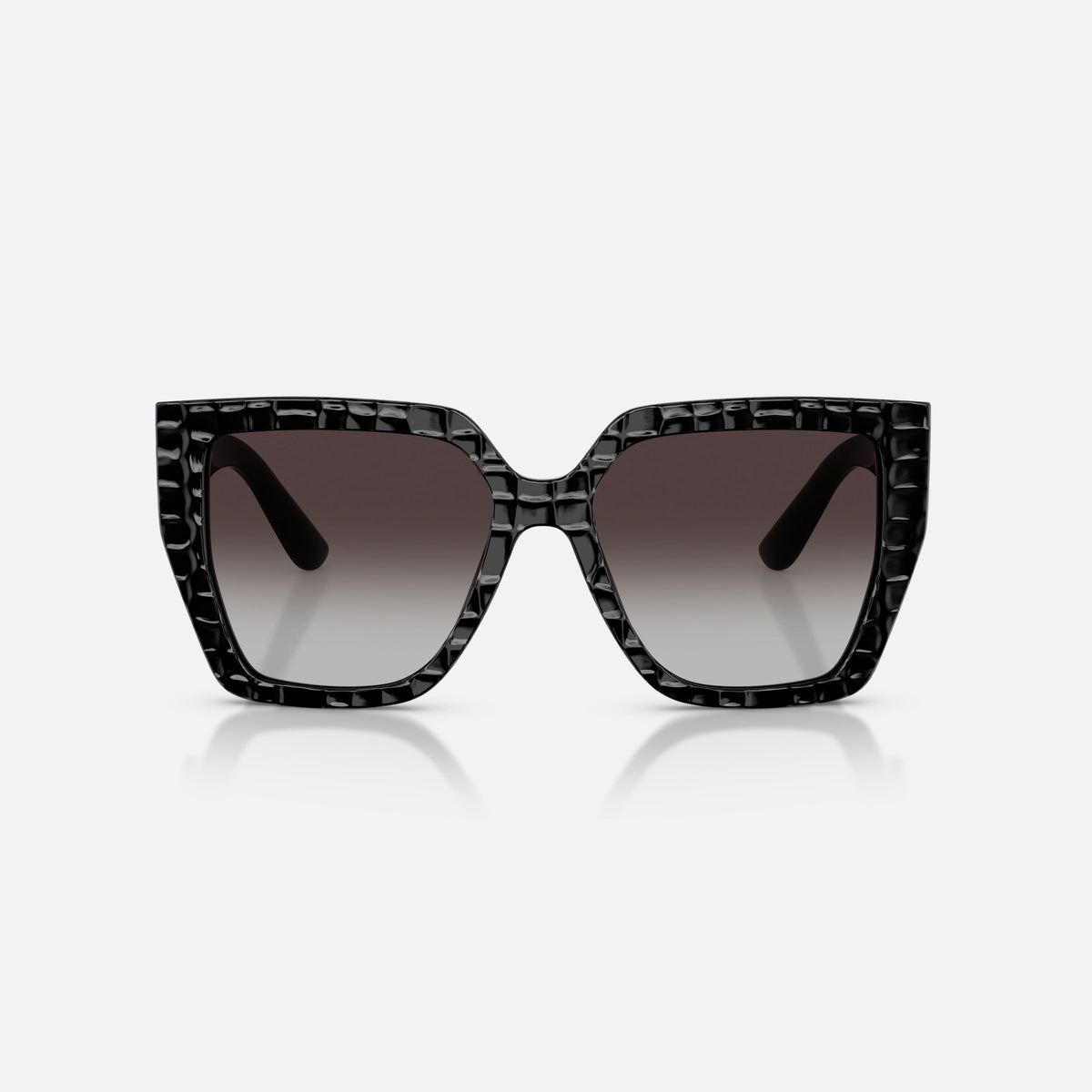 Dolce & Gabbana DG4438 32888G sunglasses, black square frame for women, keyhole bridge, brand logo plaque on temple, front view