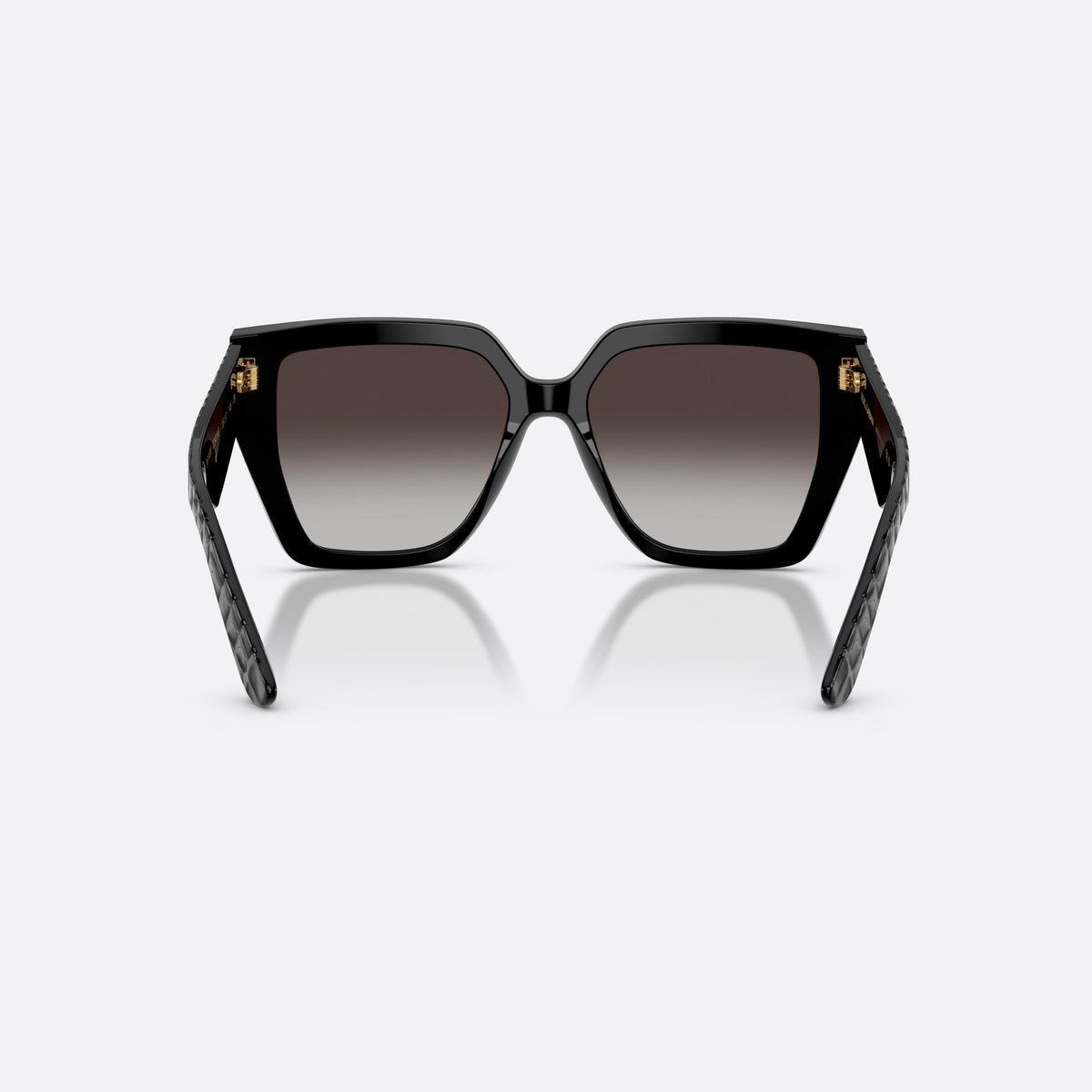 Dolce & Gabbana DG4438 32888G sunglasses, black square frame for women, keyhole bridge, brand logo plaque on temple, back view