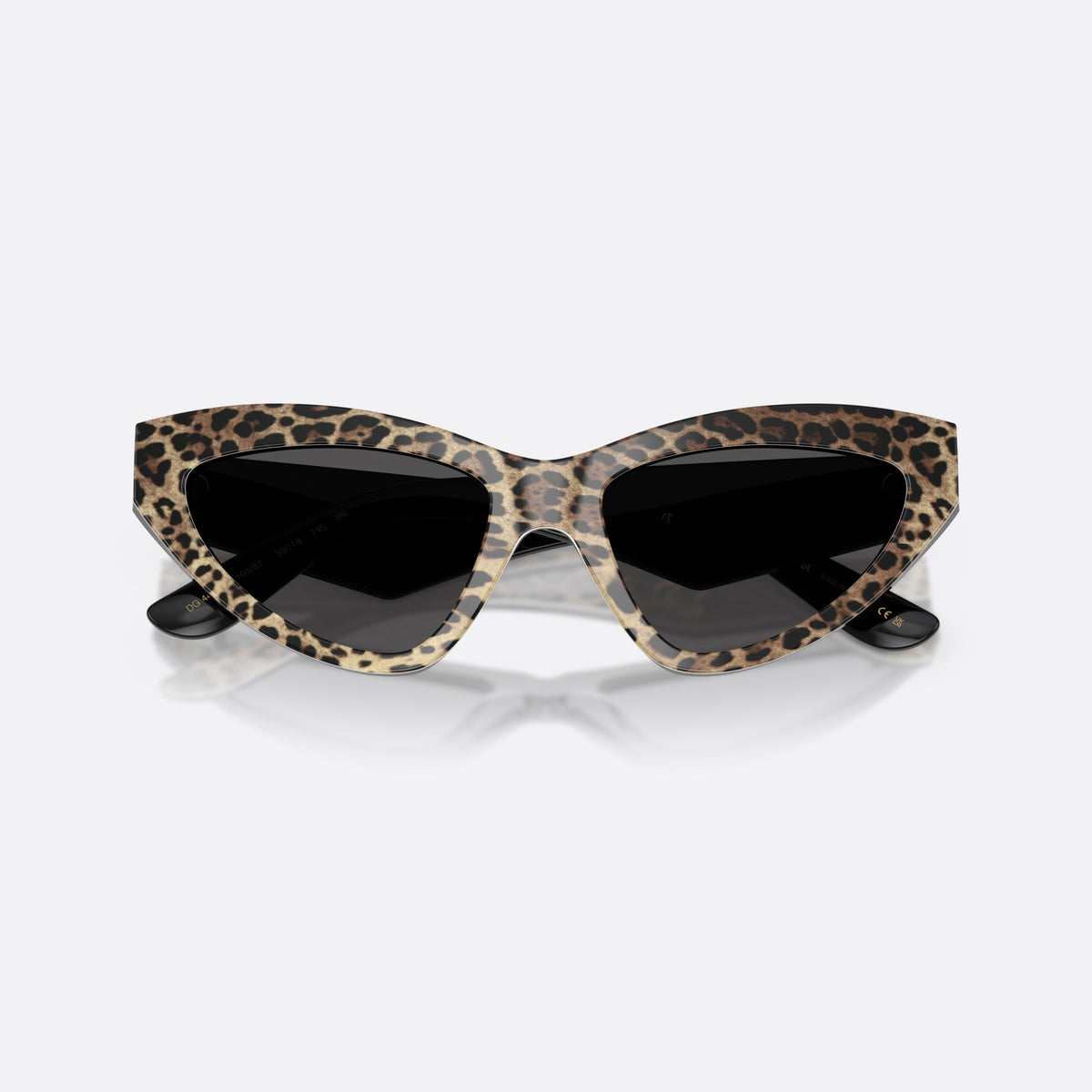 Dolce & Gabbana DG4439 316387 sunglasses, brown cat eye frame for women, plain bridge, brand logo on temples, full-rim frame, folded