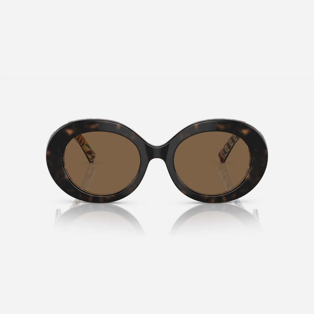 Dolce & Gabbana DG4448 3217/73 A sunglasses, havana oval frame for women, plain acetate bridge, brand logo plaque on temple, front view