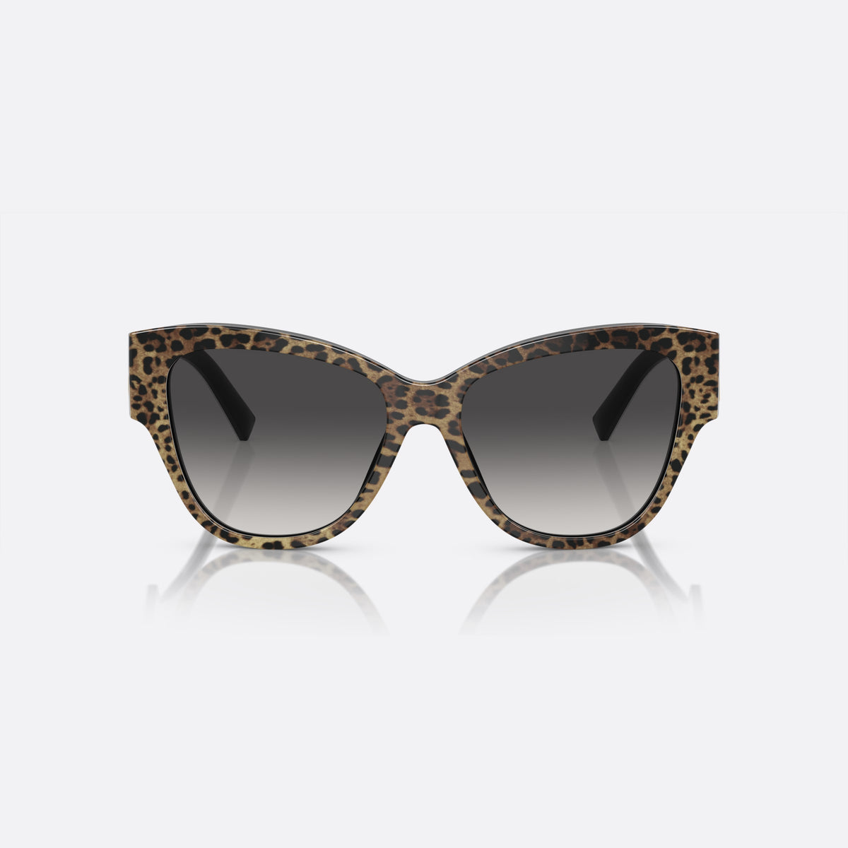 Dolce & Gabbana DG4449 3163/8G M sunglasses, black butterfly frame for women, keyhole bridge, brand logo plaque on temples, front view