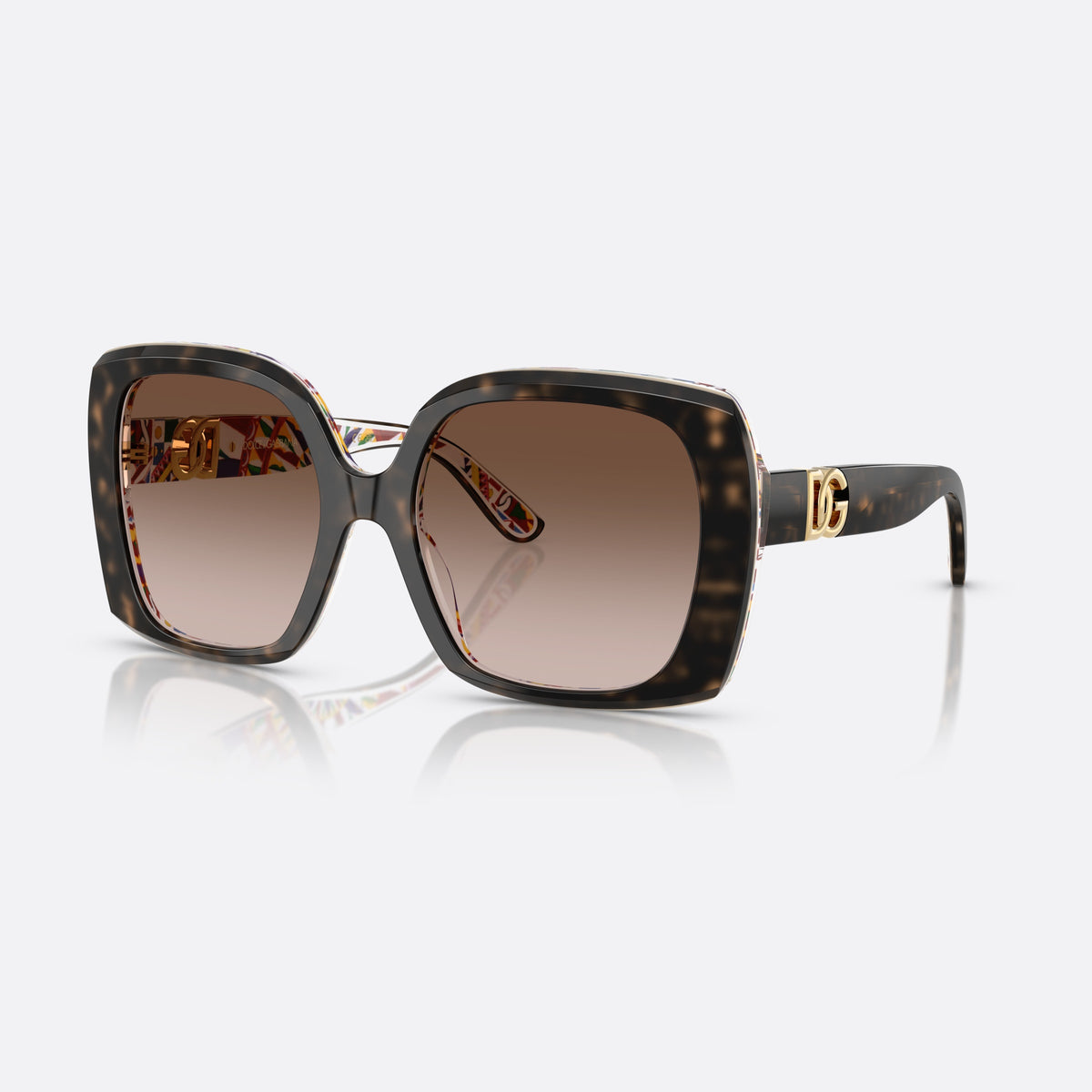 Ochelari de soare Dolce & Gabbana DG4475 321713, patrati havana, pentru femei, punte simplă care unește rama, brațe late cu capete înguste