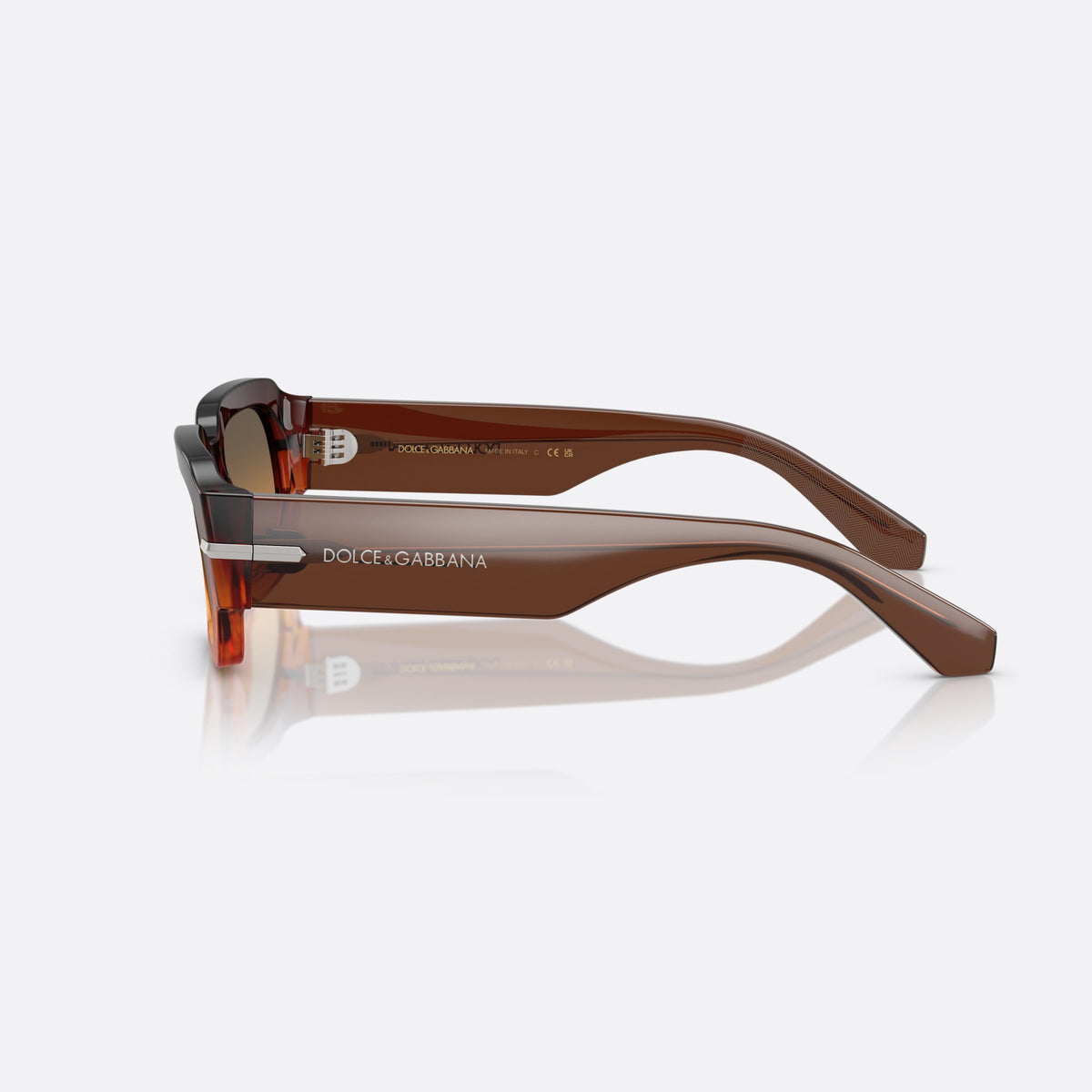 Dolce & Gabbana DG4485 348618 sunglasses, brown rectangle frame for men, plain bridge, wide tapered temples, side view