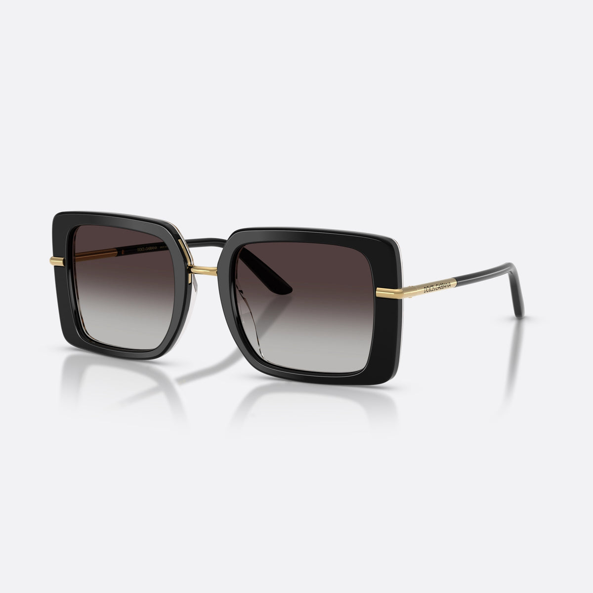 Ochelari de soare Dolce & Gabbana DG4491 32998G, patrati negru, pentru femei, punte metalică cu accent auriu, brațe subțiri, conice