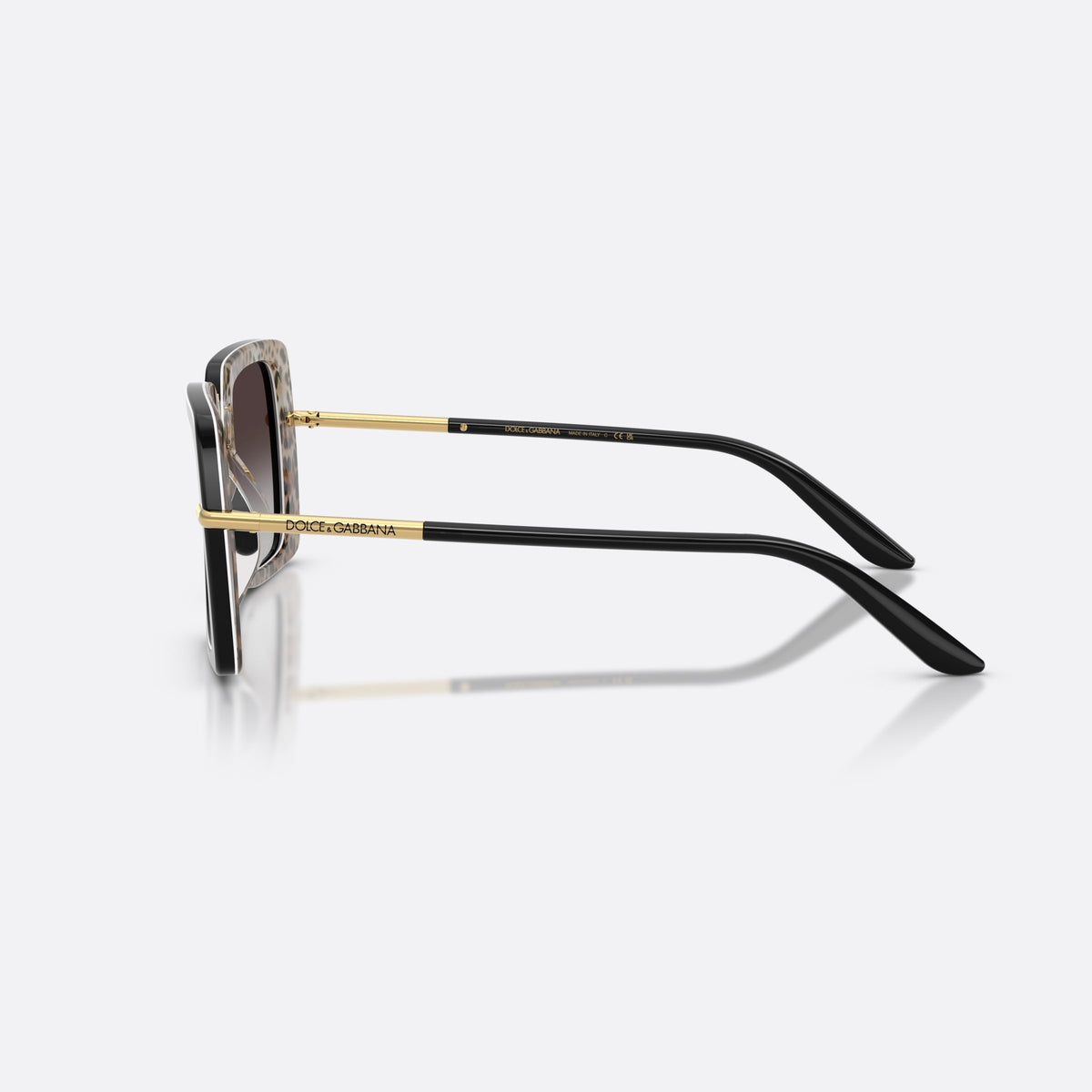 Ochelari de soare Dolce & Gabbana DG4491 32998G, patrati negru, pentru femei, punte metalică cu accent auriu, brațe subțiri, conice, vedere laterală