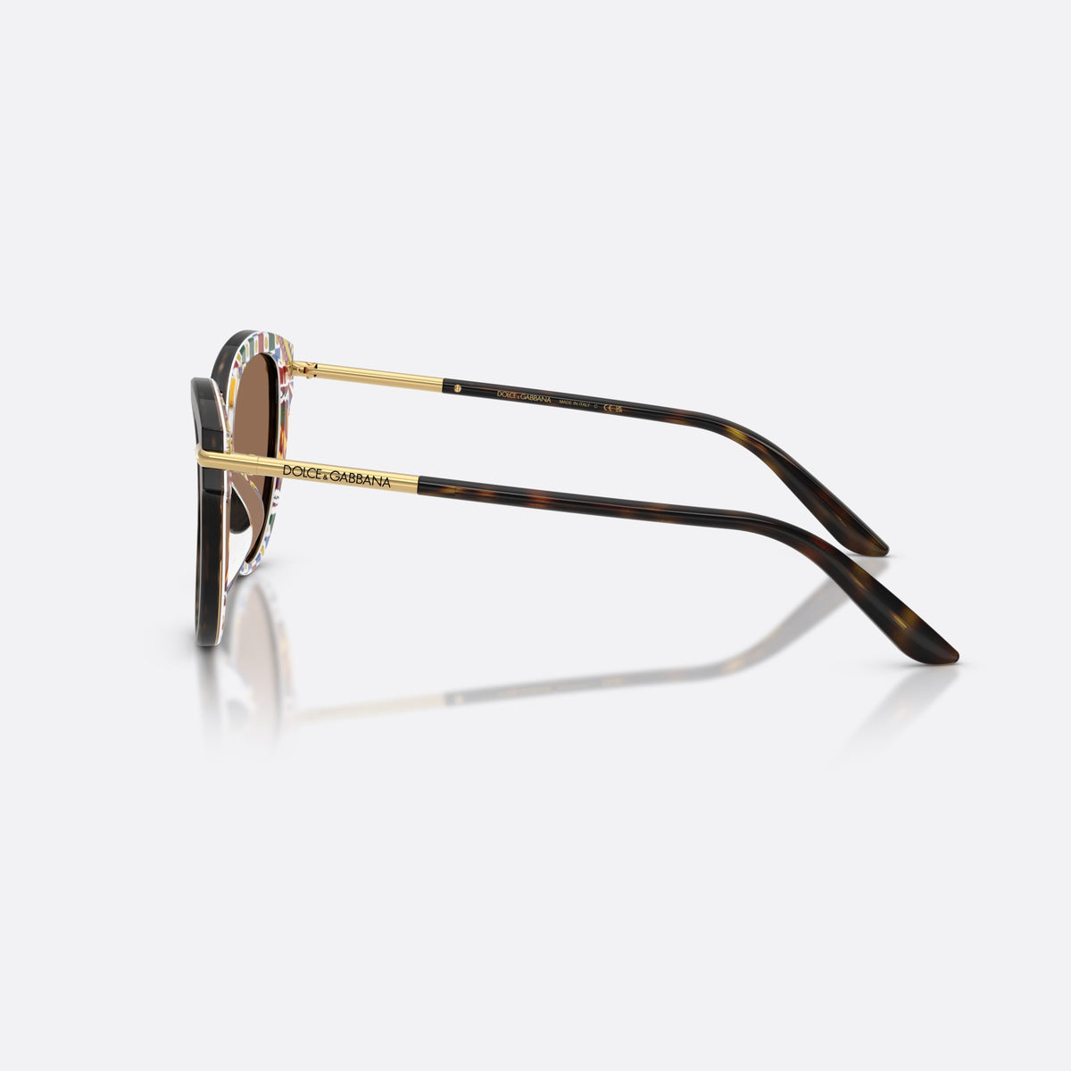 Ochelari de soare Dolce & Gabbana DG4492 321713, fluture havana, pentru femei, punte subțire metalică, literele brandului pe brațe, vedere laterală