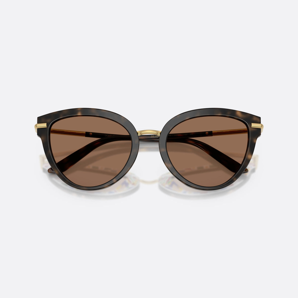 Ochelari de soare Dolce & Gabbana DG4492 321713, fluture havana, pentru femei, punte subțire metalică, literele brandului pe brațe, cu brațele pliate
