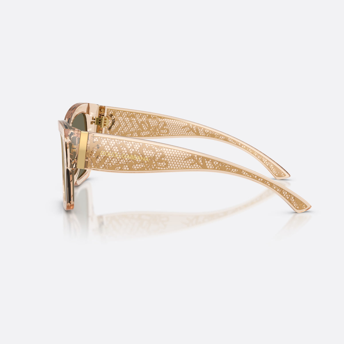 Dolce & Gabbana DG4493 343203 sunglasses, brown square frame for women, keyhole bridge, brand lettering on temples, side view