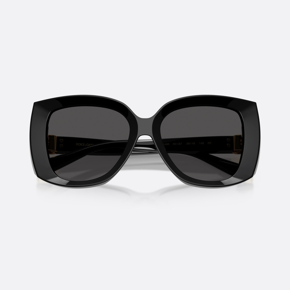 Dolce & Gabbana DG4495 501/87 sunglasses, black square frame for women, plain bridge, integrated into frame, full-rim frame, folded