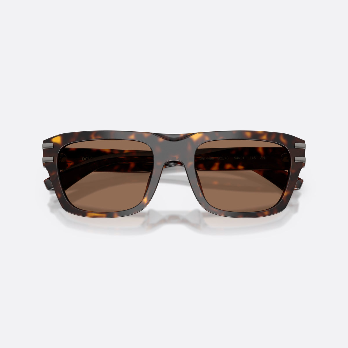Ochelari de soare Dolce & Gabbana DG4496 502/73, rectangulari havana, pentru bărbați, punte simplă tip șa, placă cu logoul brandului pe braț, cu brațele pliate
