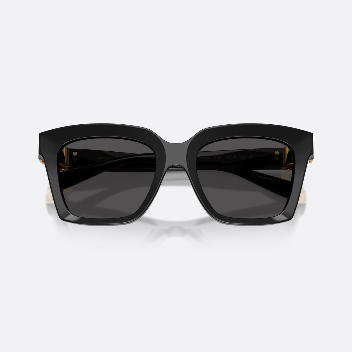 Ochelari de soare Dolce & Gabbana DG4498 501/87, patrati negru, pentru femei, punte simplă, literele brandului pe brațe, cu brațele pliate