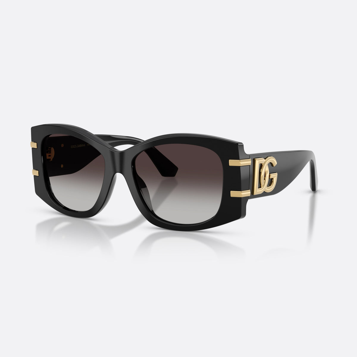 Dolce & Gabbana DG4501 501/8G sunglasses, black butterfly frame for women, plain bridge, integrated into frame, brand logo on temple