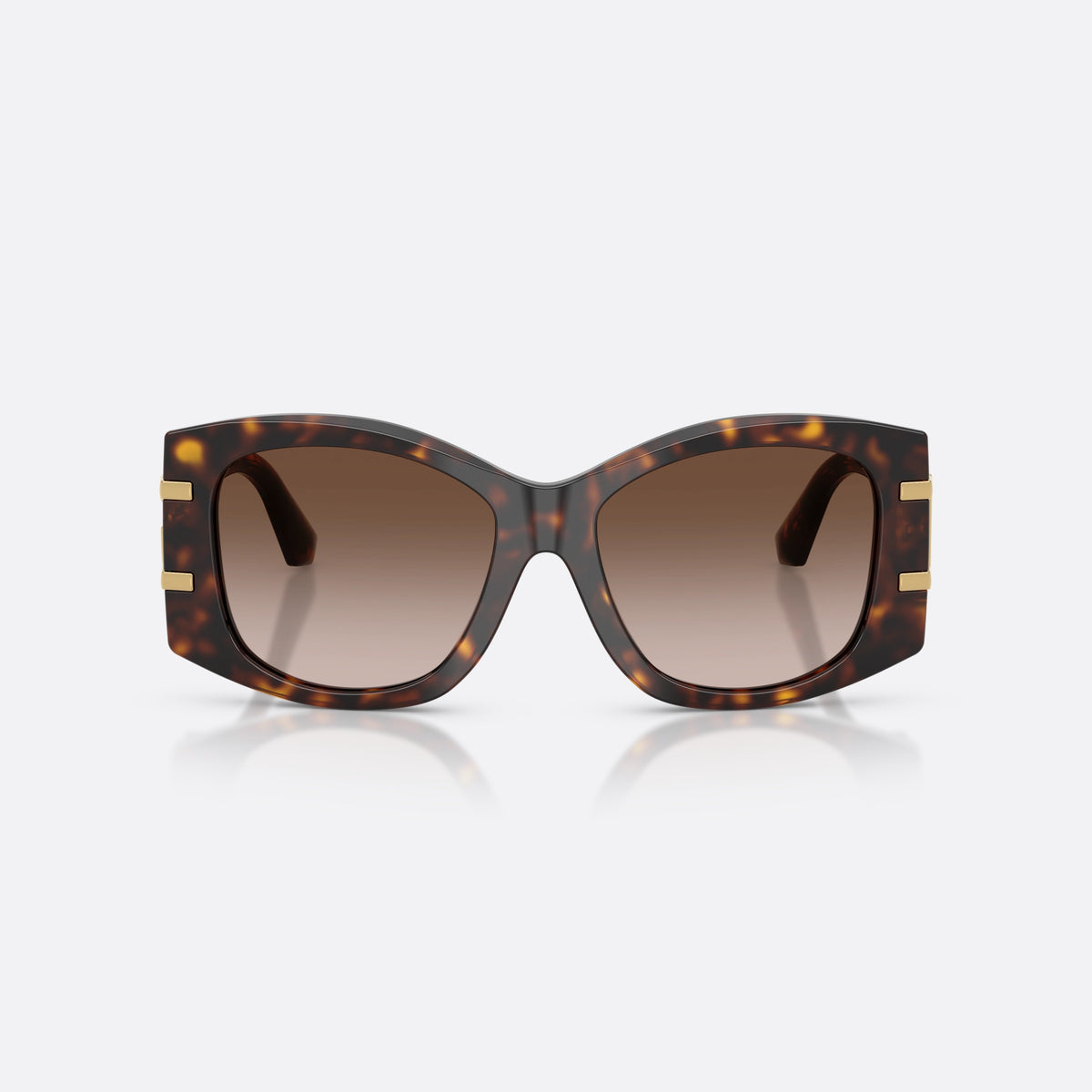 Dolce & Gabbana DG4501 502/13 sunglasses, havana butterfly frame for women, plain bridge with central dip, wide temples with plaque, front view