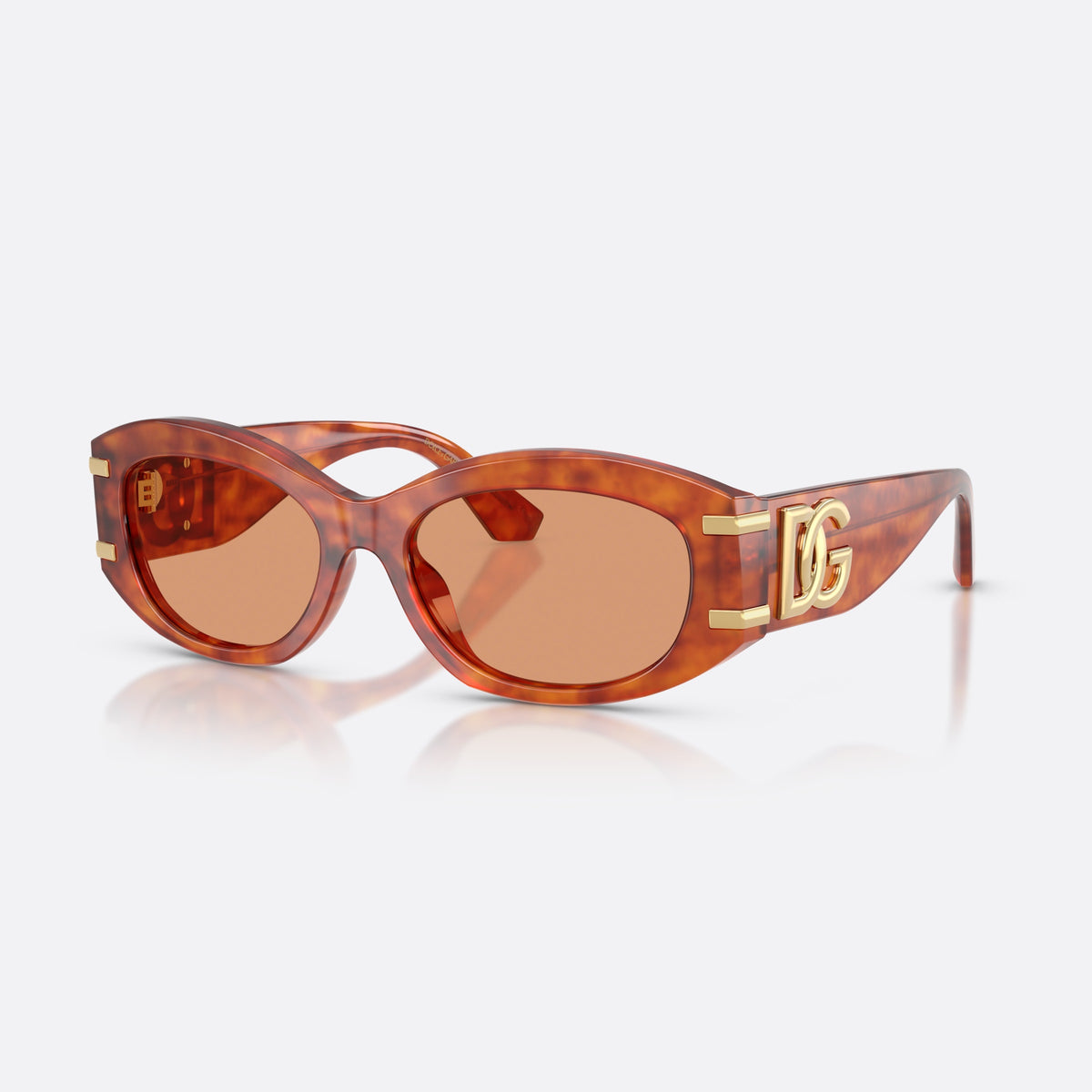 Dolce & Gabbana DG4502 3452/7 sunglasses, brown oval frame for women, plain integrated bridge, brand logo plaque on temple