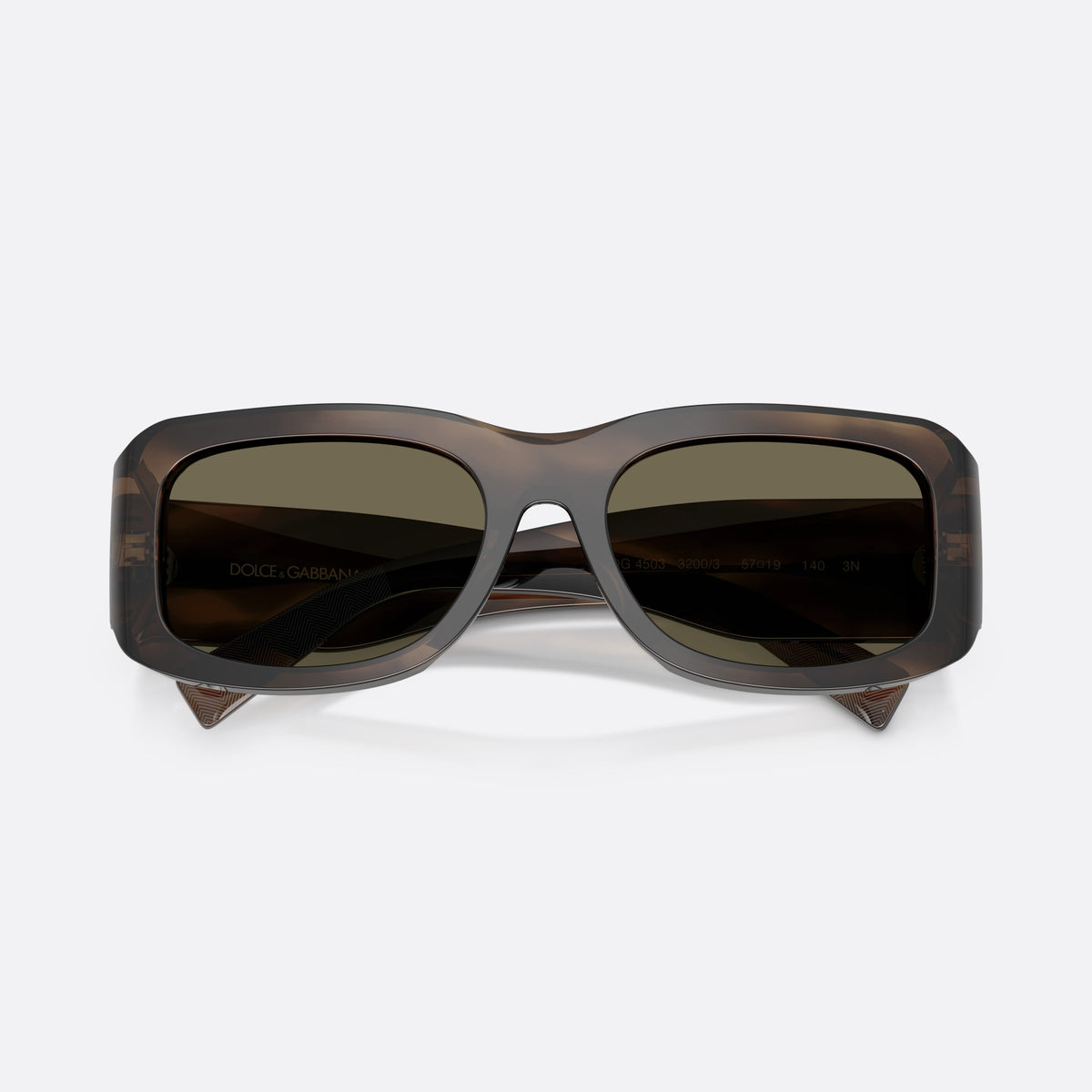 Ochelari de soare Dolce & Gabbana DG4503 3200/3, rectangulari maro, pentru bărbați, punte integrată simplă, logo al brandului pe braț, cu brațele pliate