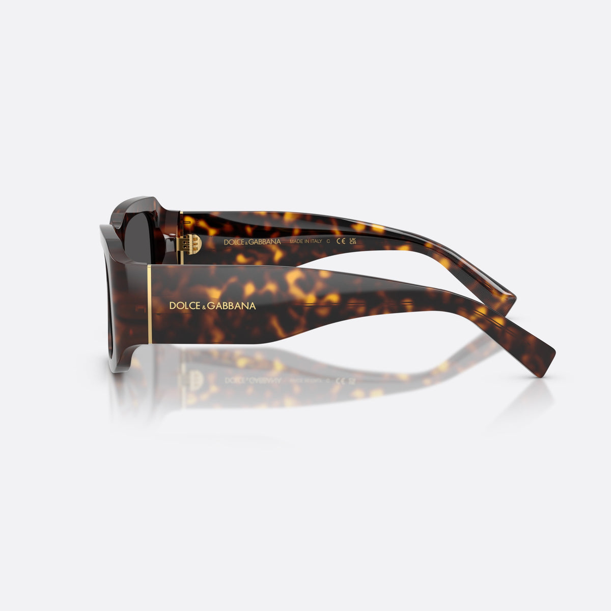 Ochelari de soare Dolce & Gabbana DG4503 502/87, rectangulari havana, pentru bărbați, punte simplă integrată, litere ale brandului pe brațe, vedere laterală