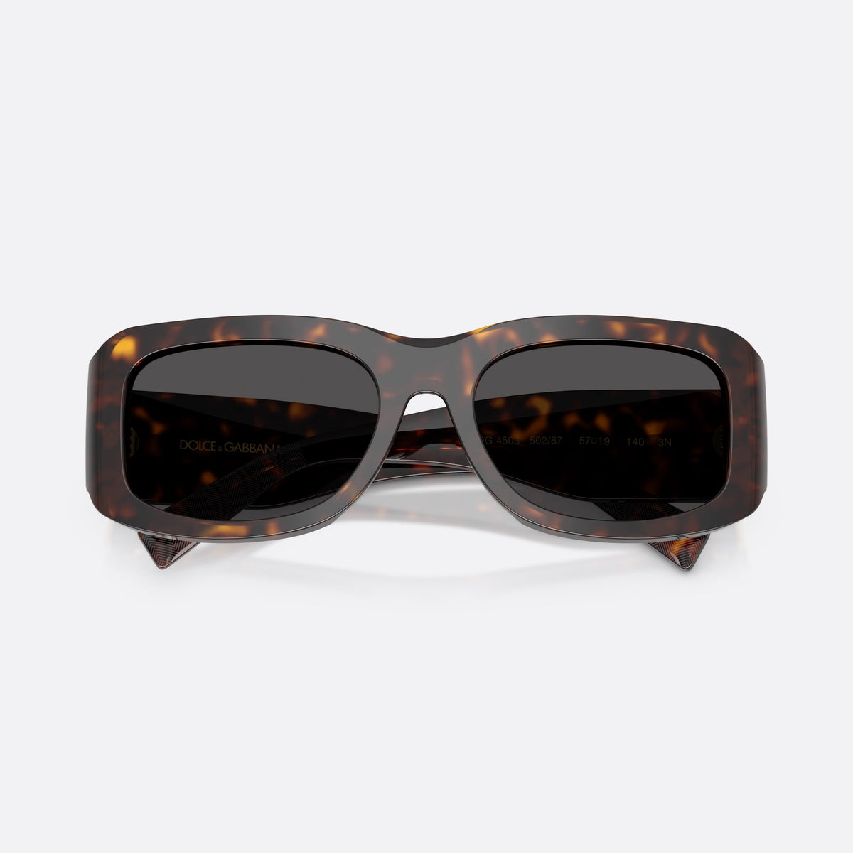 Ochelari de soare Dolce & Gabbana DG4503 502/87, rectangulari havana, pentru bărbați, punte simplă integrată, litere ale brandului pe brațe, cu brațele pliate