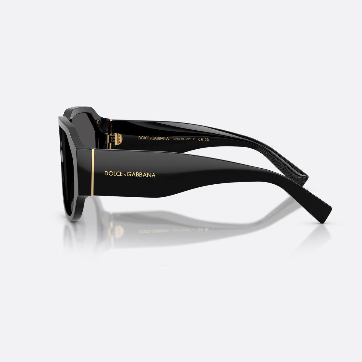Dolce & Gabbana DG4504 501/87 sunglasses, black pilot frame for men, plain integrated bridge, brand lettering on temples, side view