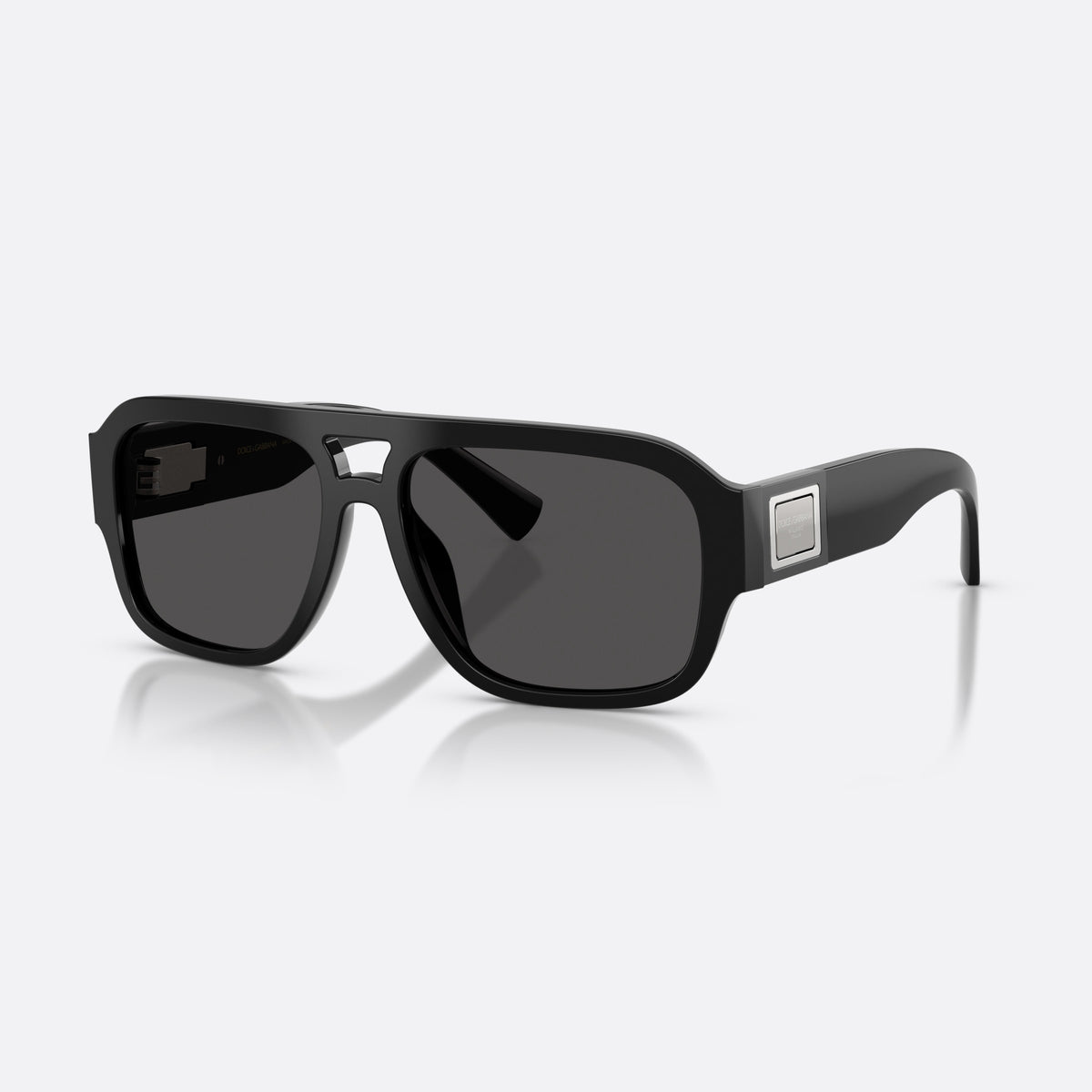 Dolce & Gabbana DG4506 501/87 sunglasses, black pilot frame for men, double bridge with open window, wide tapered temples
