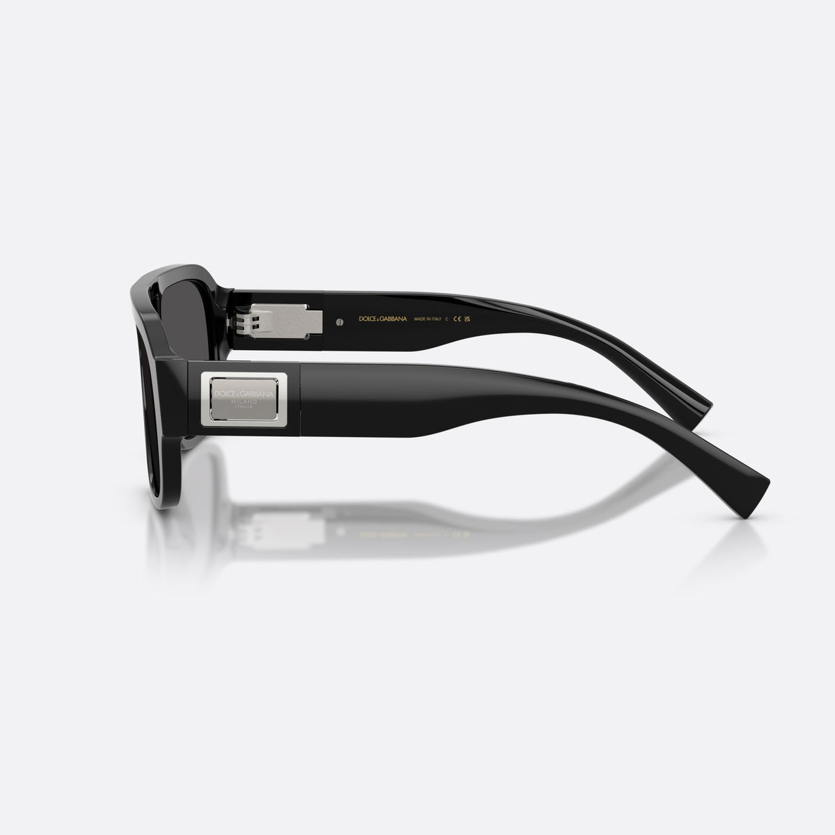 Dolce & Gabbana DG4506 501/87 sunglasses, black pilot frame for men, double bridge with open window, wide tapered temples, side view