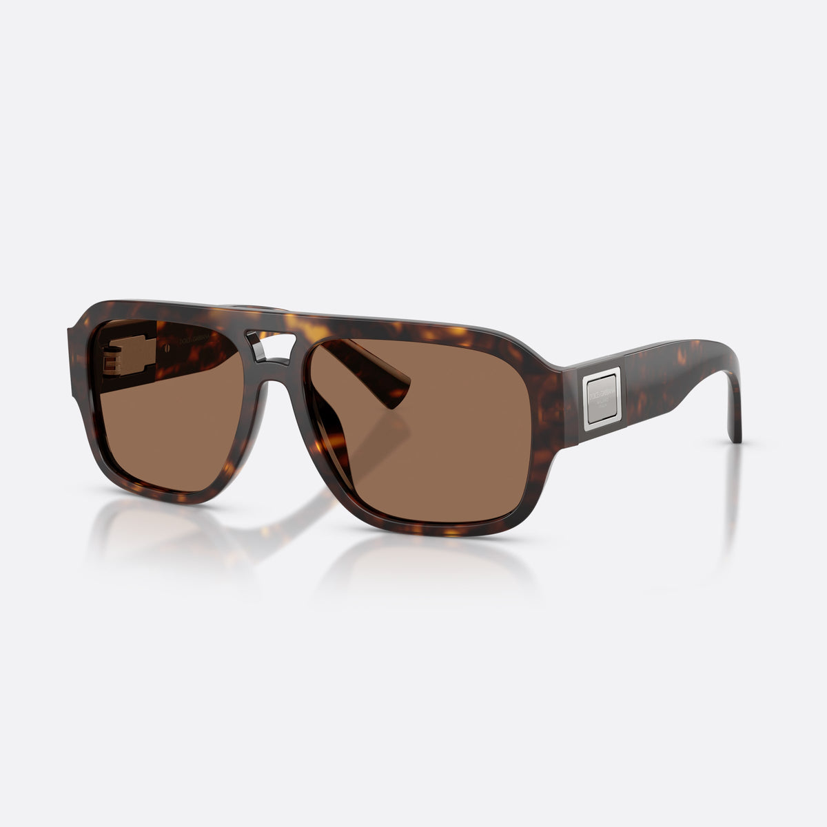 Dolce & Gabbana DG4506 502/73 sunglasses, havana pilot frame for men, keyhole bridge, silver-tone plaque on temple