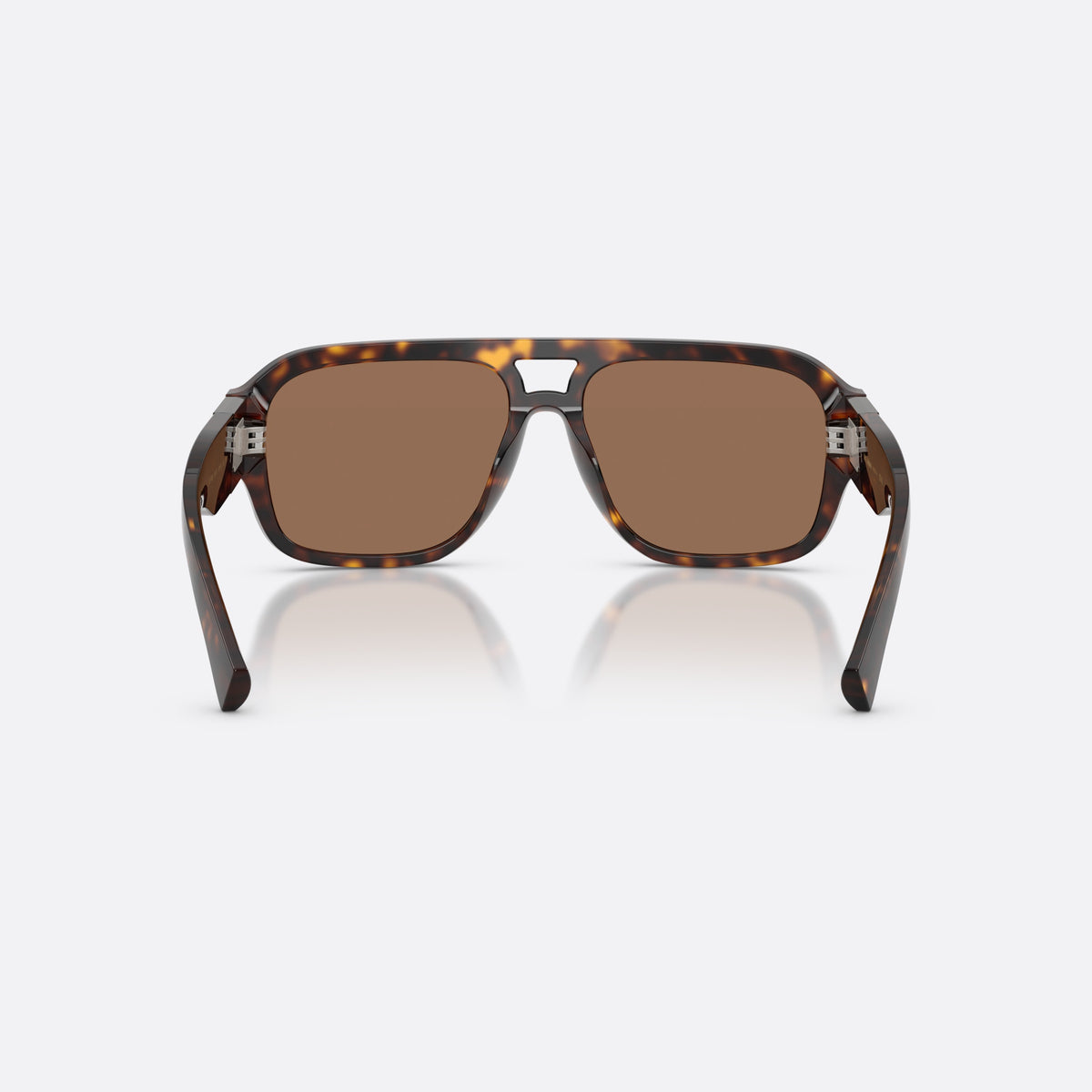 Dolce & Gabbana DG4506 502/73 sunglasses, havana pilot frame for men, keyhole bridge, silver-tone plaque on temple, back view