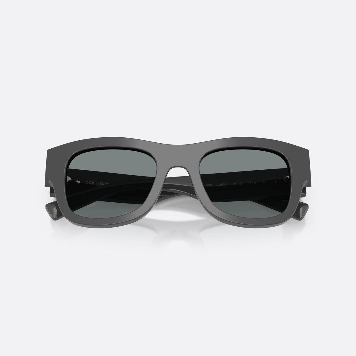 Dolce & Gabbana DG4509 3090/1 sunglasses, grey square frame for men, plain bridge, brand logo on plaque, full-rim frame, folded