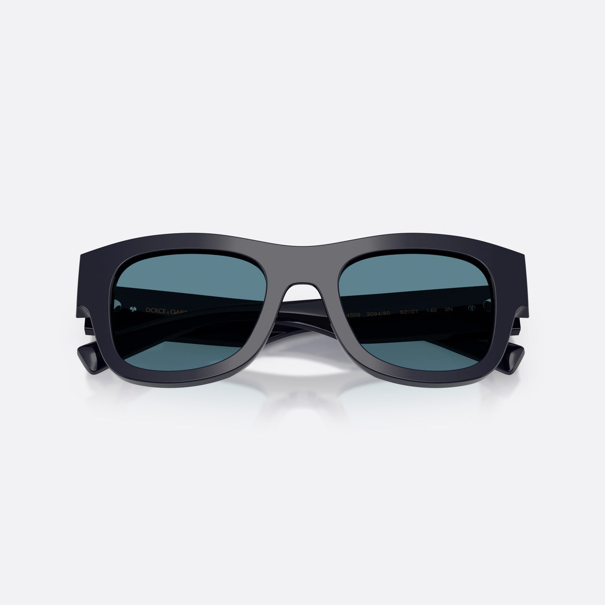 Dolce & Gabbana DG4509 309480 sunglasses, blue square frame for men, plain bridge, brand logo on temple, full-rim frame, folded